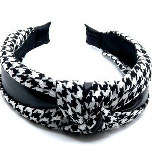 Women Headband in Black PU Leather Knotted Top-knot With Black Leather Headband